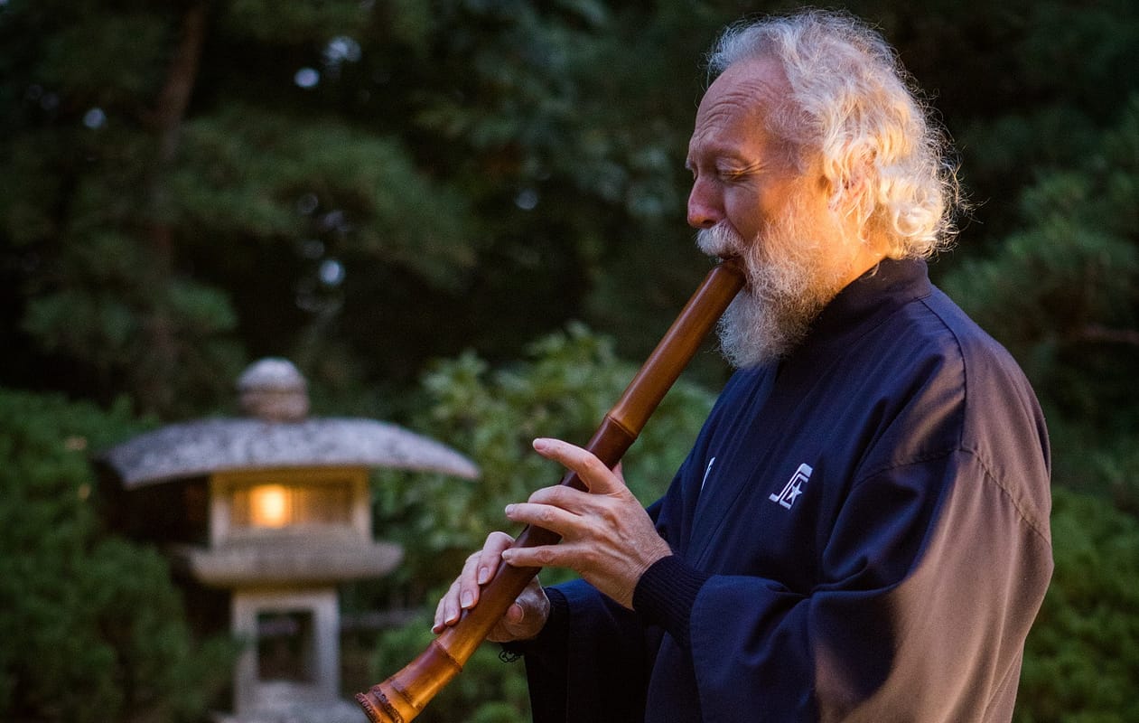 Larry Tyrrell performing shakuhachi at the Moonviewing Festival